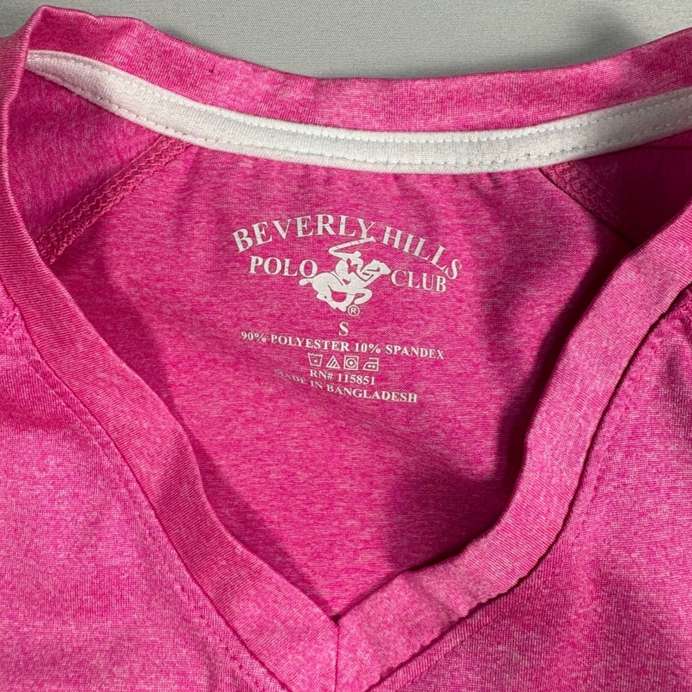 Beverly Hills Polo Club Womens V-Neck Activewear T-Shirt Pink Heather Small - Picture 4 of 7